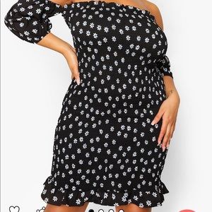 Plus shirred off the shoulder dress.